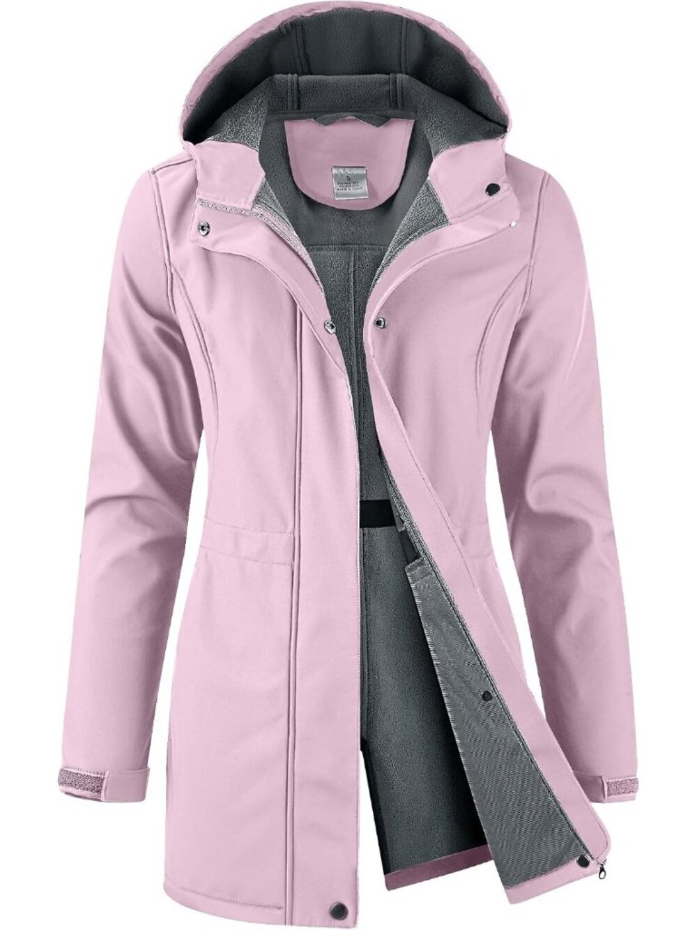 Women's Purple Hooded Fleece Lined Waterproof Hiking Softshell Long Rain Jacket